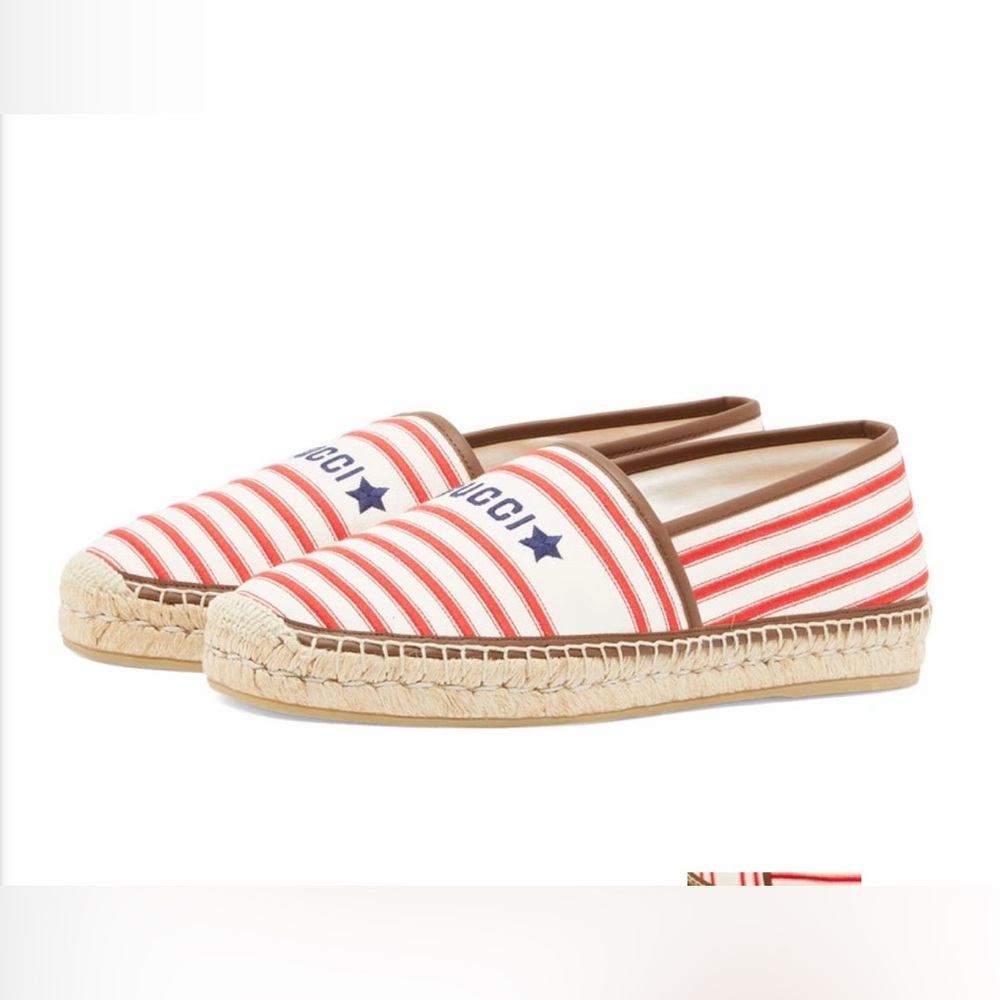 GUCCI |
Embroidered Striped Espadrilles |- Red |Men’s 6.5